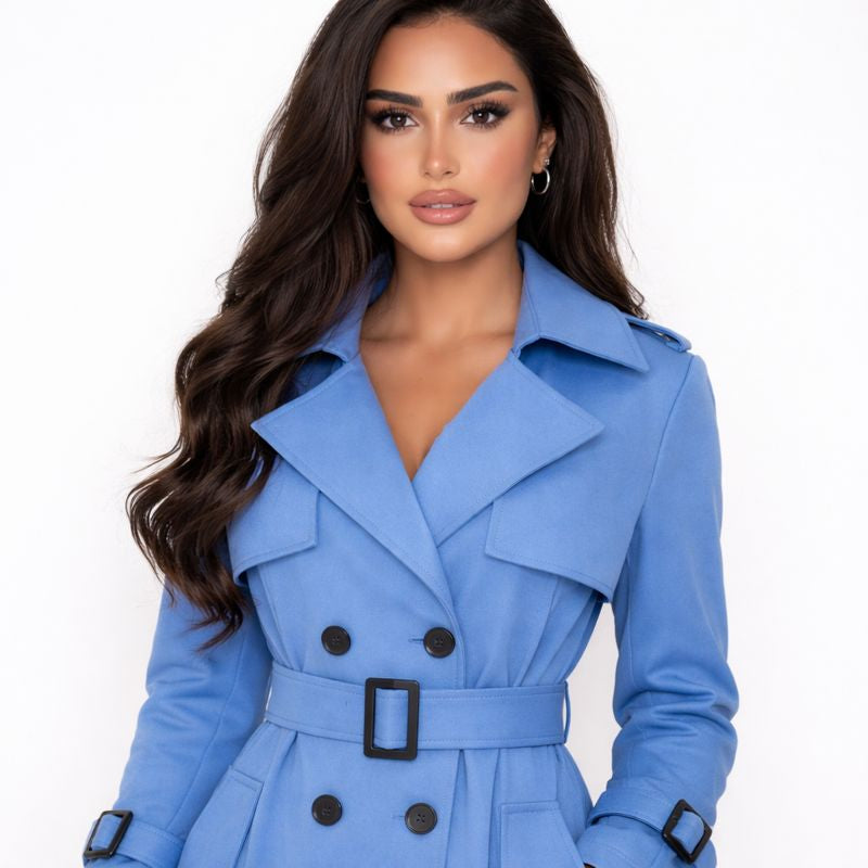 Fitted Trench Coat - Blue