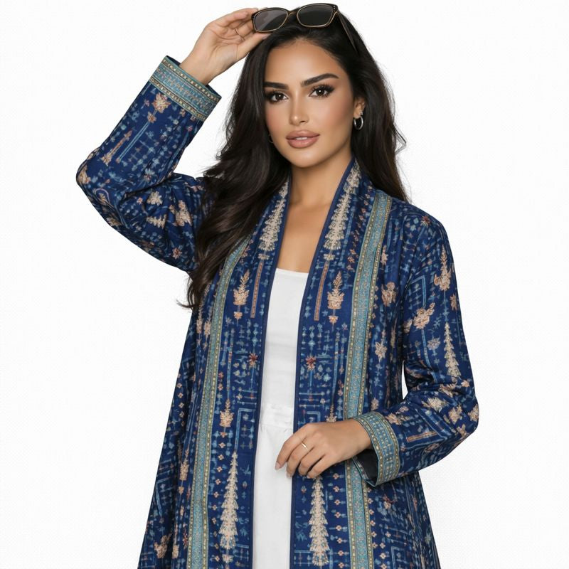 Pleated Abaya - GeoBlue